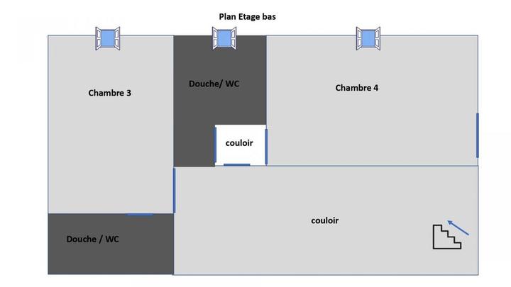 Plan étage inférieur (accès via le patio)
